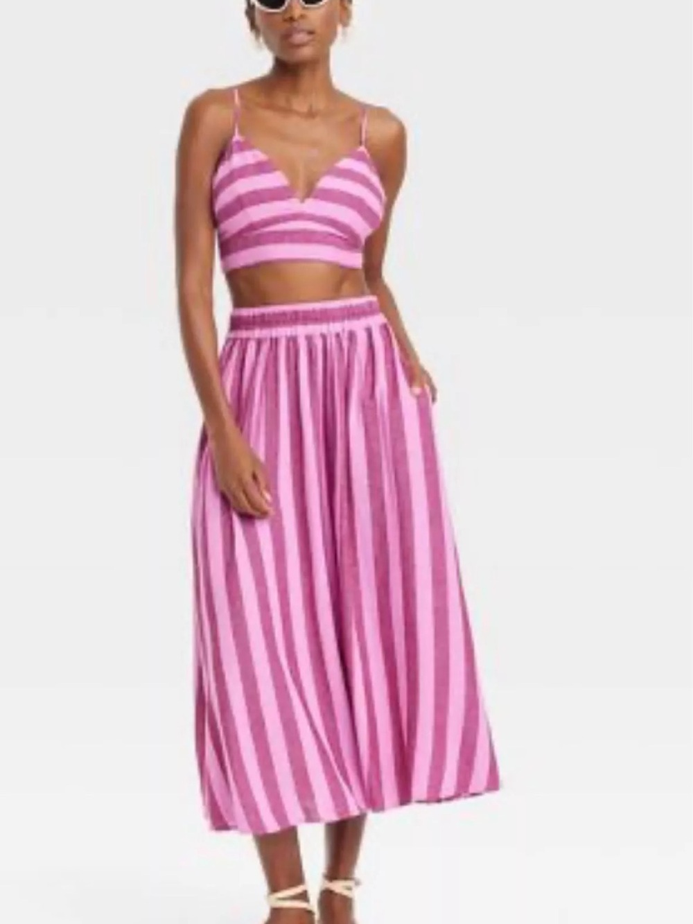 a new day Pink Striped Skirt Set - Crop Top & Midi Skirt
